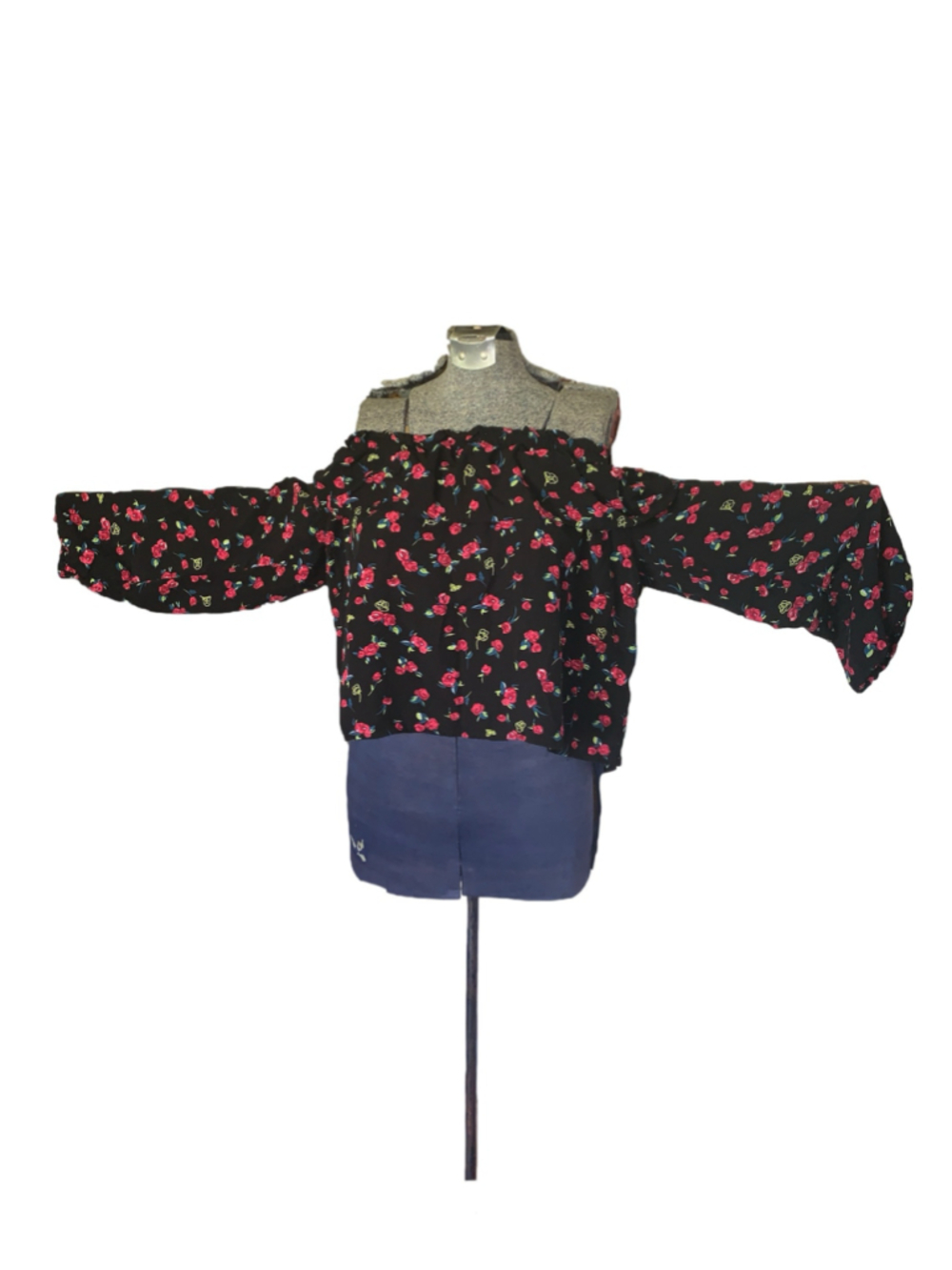 Women's SHEIN Floral Off-Shoulder Blouse Black Red Size L